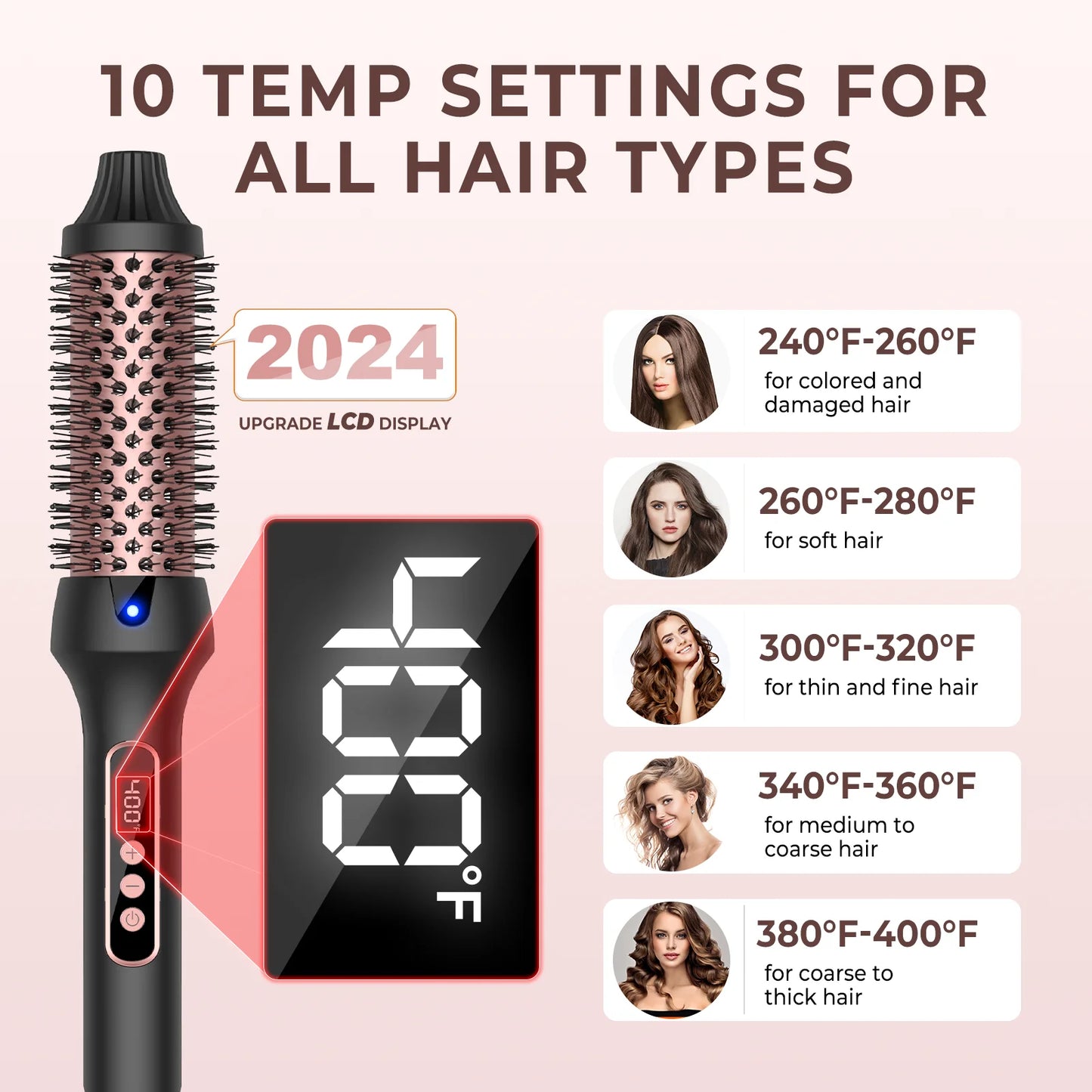 1.5 Inch Thermal Brush Create Loose & Volume Curls Heated Curling Iron Brush 9 Heat Settings Ionic Hair Curler Curling Comb
