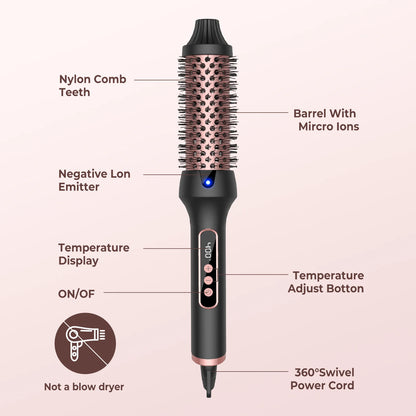 1.5 Inch Thermal Brush Create Loose & Volume Curls Heated Curling Iron Brush 9 Heat Settings Ionic Hair Curler Curling Comb
